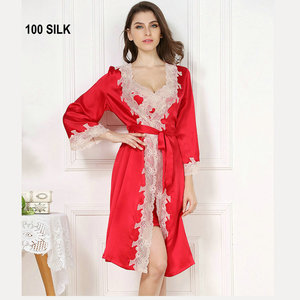 Kimono DE BODA largo de dos piezas de seda 100% al por mayor <span class=keywords><strong>bata</strong></span> con vestido camisón Sexy de <span class=keywords><strong>mujer</strong></span> de talla grande transpirable para el verano - Product Image 1