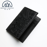 Dompet Kartu Pendek Kulit Embos Naga Fashion Logo Kustom, Dompet Kartu RFID Tipis Kulit Lembut Buatan Tangan