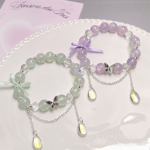 Pulsera de Cuentas de Cristal con Diseño de Mariposa y Lazo, Estilo Fantasía, para Niñas, Mujeres, Estudiantes, Pulseras de la Amistad, Regalo de Joyería - Product Image 2