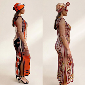 Set di Vestaglie Floreali di Lusso in Poliestere per <span class=keywords><strong>Donna</strong></span>, Kaftan con Catena Decorativa, Copricapo Estivo Leggero e Traspirante, Scialle Elasticizzato in Quattro Direzioni - Product Image 2