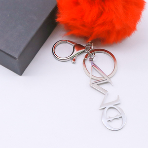 Venta al por mayor de moda <span class=keywords><strong>Delta</strong></span> Sigma Theta símbolo rojo pompón Furball decorado hermandad de mujeres llavero de acero inoxidable acento encanto colgante - Product Image 4