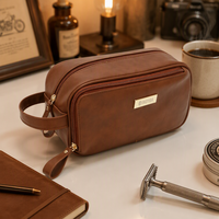 Trousse de Toilette de Voyage Carrée Minimaliste en PU Couleur Unie avec Fermeture Éclair pour Hommes – Grande Trousse de Rasage Portable et Trousse de Maquillage