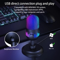 Micrófono de condensador de escritorio USB para juegos de PC Soporte de grabación RGB para Podcasts TikTok Live K Song Comunicación por cable