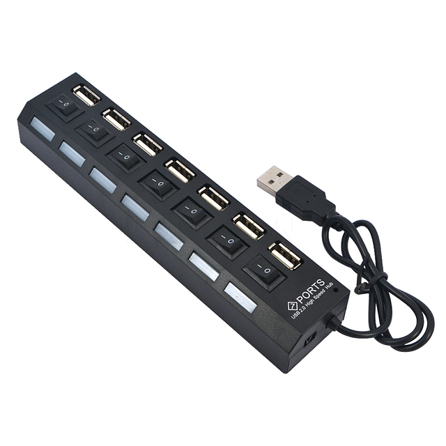 Usb Hub 2.0 Multi Splitter 7 Ports Multiple USB Power Adapter USB HUB With Led Light