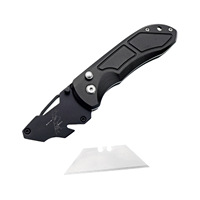 Couteau utilitaire multi-usages avec lame en acier inoxydable SK5 OEM à changement rapide, manche en aluminium noir