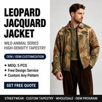 Veste en tapisserie jacquard à motif animal personnalisé OEM, streetwear pour hommes, impression graphique, veste zippée surdimensionnée