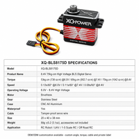 Servomoteur XQ-POWER RC Robot UAV XQ-BLS8175D 75kg Étanche Sans Balais Numérique Haute Vitesse Engrenage en Acier Inoxydable Aluminium CNC 8.4V