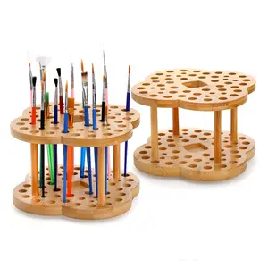 Soporte de almacenamiento de pinceles giratorio de madera con 53 agujeros para artistas Artesanía de madera para arte