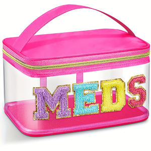 Grande capacité pour Amazon Cross Border Transparent PVC <span class=keywords><strong>MEDS</strong></span> Cosmétique Sac Portable Sac À Main Lettre Broderie Étanche Toilette - Product Image 1