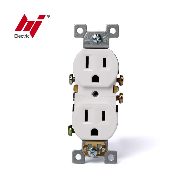 American AC Power Electric 6 Pin Double Wall Socket Outlet 125V Duplex Receptacle Outlet 15 Amp