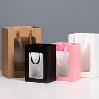 Sac en carton Kraft à fenêtre transparente pour souvenirs de fourrure artisanale de bougie et emballage cadeau de gâteau pour expositions et boutiques de cadeaux
