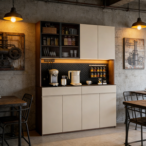 <span class=keywords><strong>Cuisine</strong></span> intégrée au design moderne, armoire modulaire combinée, aménagement en L, porte en verre, meubles de rangement et de cuisson - Product Image 1