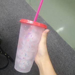 16oz 24oz reutilizable, taza de café de plastico sin tapa color tazas con <span class=keywords><strong>tapas</strong></span> y pajitas - Product Image 1