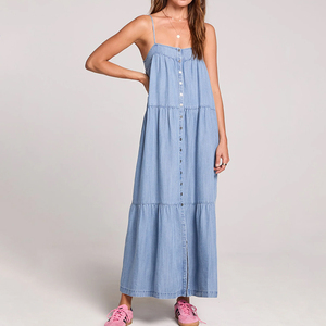 Nuevo vestido vaquero estilo vintage playero, holgado, con botones y tirantes, 100% vaquero personalizado, vestido maxi. - Product Image 2