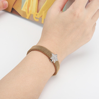 Bracelet de montre en acier inoxydable pour homme, plaqué or 18 carats, sans nickel, avec breloque en maille et cordon élastique
