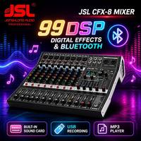 Console de mixage professionnelle 8 canaux JSL CFX-8 avec 99 effets DSP, USB, Bluetooth, MP3 pour performances live