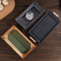 Portable De Table Mini Grill Poêle Alcool Charbon De Bois Barbecue Four avec Grill Pan Base En Bois