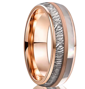 8mm 6mm <span class=keywords><strong>tungsten</strong></span> carbide RoseGold Vòng Inlay Thiên Thạch và biển vỏ nhẫn ngón tay Hàn Quốc phong cách vài vòng - Product Image 1