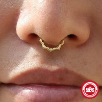 YW 925 perak murni cincin hidung Septum Cicker putih Zirconia Rook Clicker cincin hidung untuk wanita perhiasan tindik halus