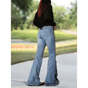 Jean brodé à jambes larges et taille haute pour femme, bleu clair, tailles européennes et américaines S M L XL XXL, Street Fashionista - Product Image 3