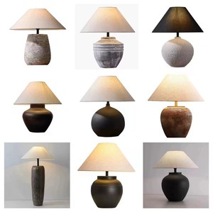 Handcrafted Rustic with Fabric Shade Vintage Textured Pottery Desk Lamp for Living Room Bedroom Hotel Decor <strong>Table</strong> Lamp - Product Image 6
