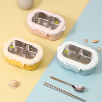 Boîte à bento en acier inoxydable Kawaii - Contenant à lunch au design d'animaux mignons avec couvercle en plastique anti-fuite et séparateurs pour enfants et adolescents