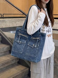 Bolso Tote Casual de Hombro con Diseño Multibolsillos, Cierre de Cremallera, Forro de Algodón, Portátil, para Compras Diarias y Desplazamientos de Chicas - Product Image 1
