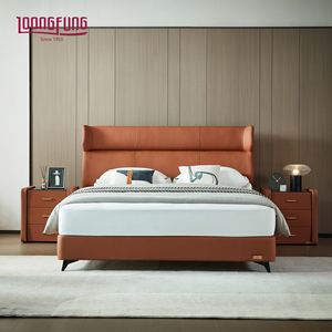 Cama Tapizada en Cuero Genuino con Costuras Artesanales LOONGFUNG, con Soporte de Láminas de Madera de Pino Resistente, Base de Cama de Diseño - Product Image 1