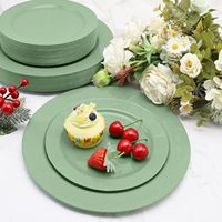 Paquete de 50 Platos Desechables Ecológicos Libres de BPA, Color Verde Salvia, 25 Platos para Cena (10.25 Pulgadas), 25 Platos para Postre/Ensalada (7.5 Pulgadas), para Eventos Escolares