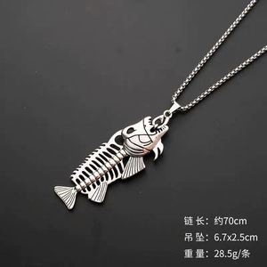 Stainless <b>Chain</b> Necklace for Men Retro Fish Bone Pendant Necklace Gothic Fashion Couple Necklace Hip Hop Rock Punk Jewelry - Product Image 5