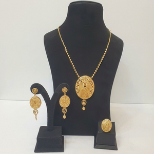 Ensemble de bijoux vintage en or 22 carats pour femmes, collier, boucles d'oreilles, bague, fête et fiançailles, pendentif classique de mariage, design ovale - Product Image 1