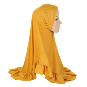 Hot Selling Elastic New edge scarf Amoy Yarn Simple Hem Ruffled Hijab Fashion satin scarves Malay Shawl Turban Hat