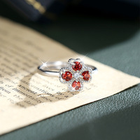 Fabricant de bijoux sur mesure, bague en argent sterling 925 plaqué rhodium, cristal rouge rose, améthyste, pierre naturelle, trèfle à quatre feuilles