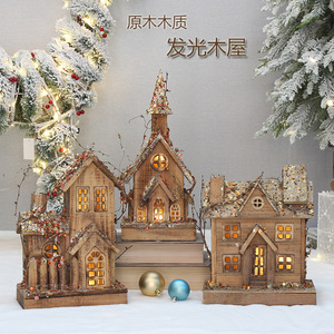 Décoration de Noël en bois lumineuse, petite taille, ornement de bureau avec détails pailletés, arrangement de scène - Product Image 1