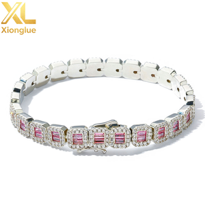 European American 8mm Ladder Pink Zircon Tennis Bracelet Hip-hop Accessories Mixed Zircon Men's Jewelry <b>Cross</b>-Border Fashion - Product Image 2