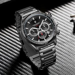 Nouvelle montre pour homme en acier inoxydable noir, bracelet tendance, sport, décontractée, quartz, étanche, lumineuse, calendrier, chronographe, aiguilles - Product Image 3