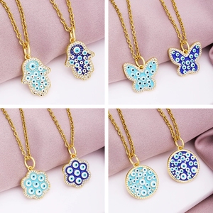 Kaung Mata Jahat Keberuntungan Thổ Nhĩ Kỳ Perhiasan Kalung Baja Tahan Karat Kupu-kupu Men Mode Pesona Wanita Mata Biru Gaya 8 - Product Image 6