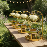 Plat de service rond de luxe doré en acier inoxydable, chauffe-plats suspendu pour buffet, idéal pour mariages, fêtes, hôtels et traiteurs au Moyen-Orient