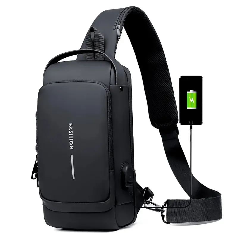 New Fashion Men Travel Waterproof Usb Chest Bag With Lock Custom Large Capacity Sling Sports Backpack Crossbody Bag Men