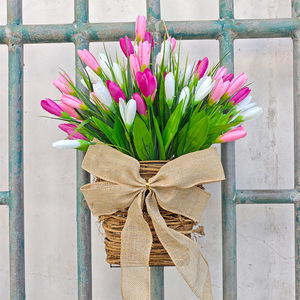 Cross-border new style tulip wall hanging <strong>wreath</strong> home decoration artificial flower woven basket wall decor <strong>door</strong> <strong>hanger</strong> - Product Image 1