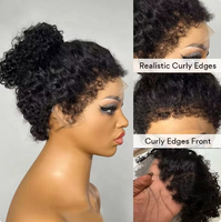 Pelucas Cortas de Cabello Humano Rizado Jerry con Frente de Encaje - Peluca de Cabello Humano Brasileño 13x4 Pre-Desplumada con Cabello de Bebé para Mujeres Negras