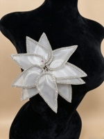 Ocstrade Vente en gros Applique de fleur en organza 3D faite à la main avec strass argentés