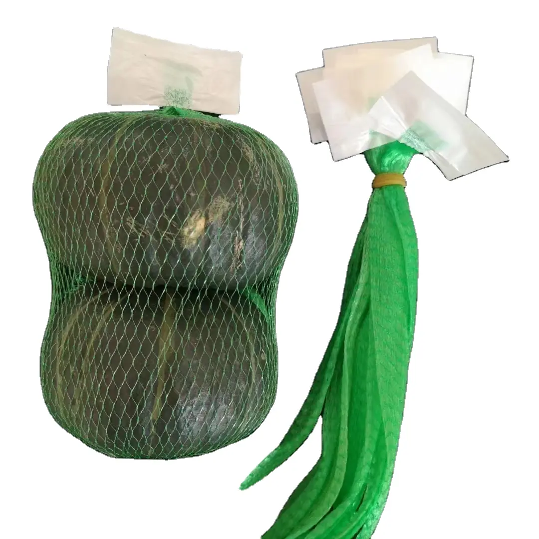 ताजे फल सब्जी संरक्षण पीपी पे लेनो जाल बैग रोल में बांधने वाली रस्सियों के साथ प्रिंट लेबल स्वीकार करें