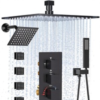 HOMEDEC Système de douche de plafond 10 pouces avec pommeau de douche mural carré 6 pouces, mitigeur thermostatique 4 voies, douchette à main et robinet à 4 jets latéraux