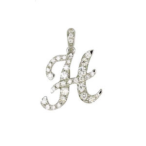 Colgante con letra H en letras cursivas de oro blanco de 18 quilates con diamantes de 0,438 quilates, 34 piedras, 1,73 g, joyería fina personalizada - Product Image 1