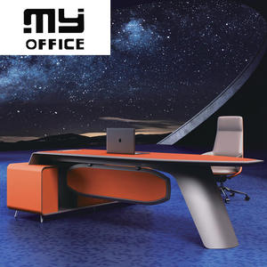 Foshan Mesa Minimalista Luz Lujo Presidente Gerente Escritorio Naranja Cuero Presidente - Product Image 2