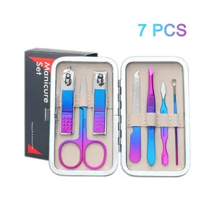 7-25 PCS Rainbow Color Factory Price Portable Manicure Set Personal Care Carbon and Stainless Steel Nail Manicure Set Tools