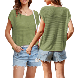Suéter de punto informal para mujer, nuevo estilo de verano, diseño holgado de cuello redondo, característica antibolitas inspirada en Europa y América - Product Image 1