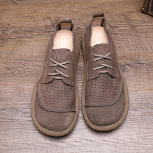 Chaussures en cuir perforées pour hommes, bout rond, respirantes, style rétro, chaussures bateau décontractées d'été, semelle extérieure en caoutchouc, semelle intermédiaire en EVA - Product Image 4