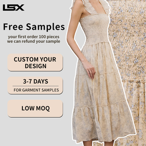 فستان ماكسي صيفي كاجوال بوهيمي مخصص بنقشة زهور، فستان شاطئ هاواي مكشكش وفضفاض للعطلات، من المصنع مباشرةً - Product Image 1